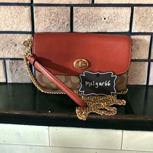 Coach Chain Crossbody in Colorblock-Khaki/Rust